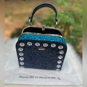 Kate Spade ♠️ Violina Skyline Way Blue Glitter Sequin Marquis Handbag, Like New